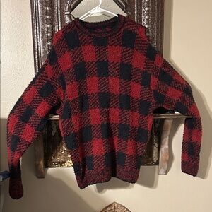 SKIMS Red and Black Checkered Sweater